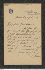 Nachlass Franz Steindachner, Brief von Arthur Diósy an Franz Steindachner (09.07.1883), Inv.Nr. 107.02, Seite 1